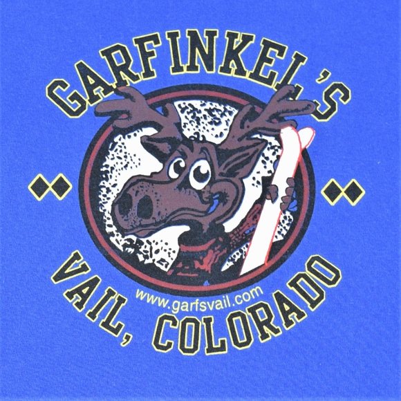 Garfinkel’s Bar Vail Colorado Moose Ski Snowboard Souvenir Lousy T-Shirt Blue YL - Picture 2 of 11